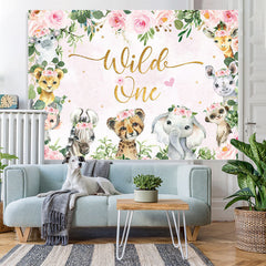 Lofaris Floral Animals Wild One Pink Happy Birthday Backdrop