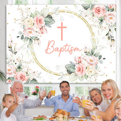 Lofaris Floral Baby Pink Cross Baptism Backdrop For Girls