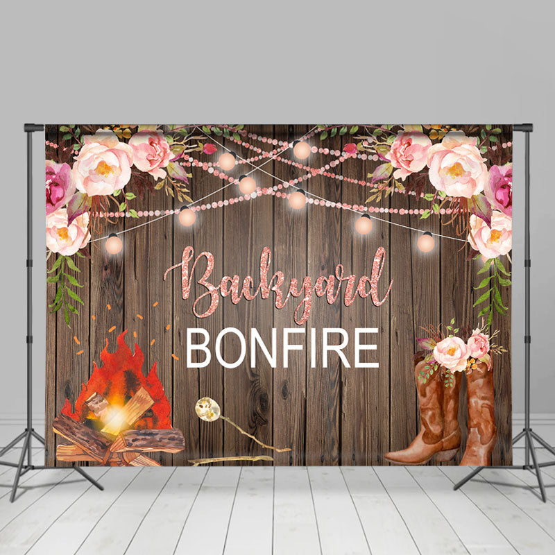Lofaris Floral Backgard Bonfire Glitter Housewarming Backdrop