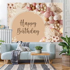 Lofaris Floral Balloon Light Brown Boho Happy Birthday Backdrop