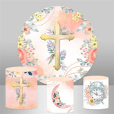 Lofaris Floral Cross Happy Baptism Round Backdrop Kit