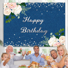 Lofaris Floral Diamond Glitter Blue Birthday Party Backdrop