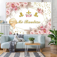 Lofaris Floral Dove Cross Mi Bautizo Party Sweet Backdrop