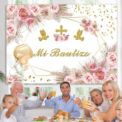 Lofaris Floral Dove Cross Mi Bautizo Party Sweet Backdrop