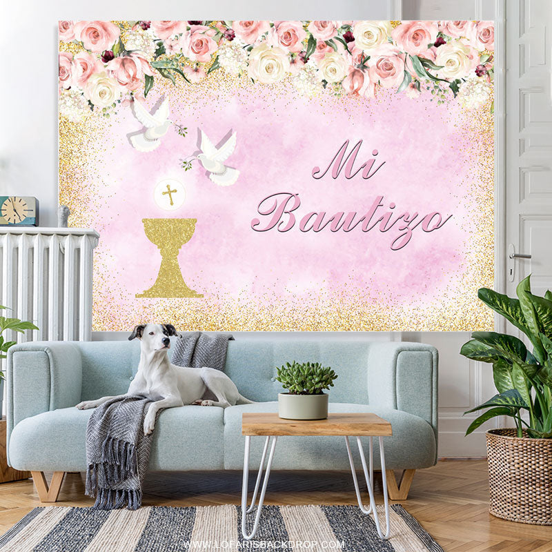 Lofaris Floral Dove Mi Bautizo Baptism For Baby Girl Backdrop