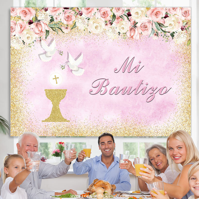 Lofaris Floral Dove Mi Bautizo Baptism For Baby Girl Backdrop