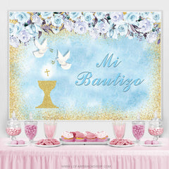 Lofaris Floral Doves Mi Bautizo Baptism Backdrop For Twins