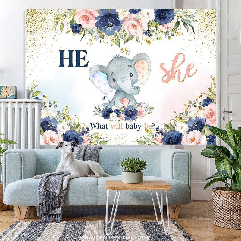 Lofaris Floral Elephant Gender Reveal Baby Shower Backdrop