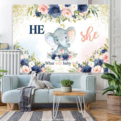 Lofaris Floral Elephant Gender Reveal Baby Shower Backdrop