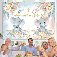 Lofaris Floral Elephant Gender Reveal Cute Party Backdrop