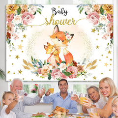 Lofaris Floral Fox Hug At Night Sweet Baby Shower Backdrop