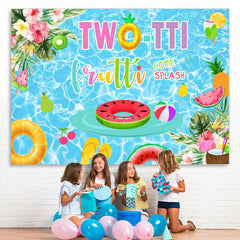 Lofaris Floral Fruit Swimming Pool Happy 2Nd Birthday Backdrop