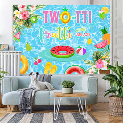Lofaris Floral Fruit Swimming Pool Happy 2Nd Birthday Backdrop
