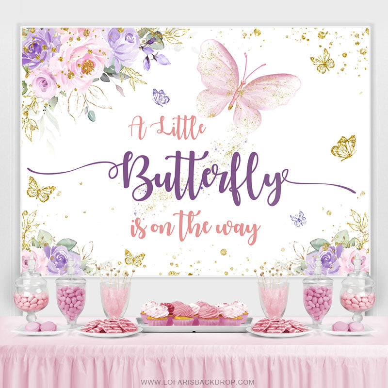 Lofaris Floral Glitter Butterfly Girl Baby Shower Backdrop