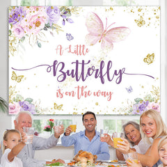 Lofaris Floral Glitter Butterfly Girl Baby Shower Backdrop