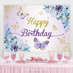 Lofaris Floral Glitter Butterfly Spring Birthday Backdrop