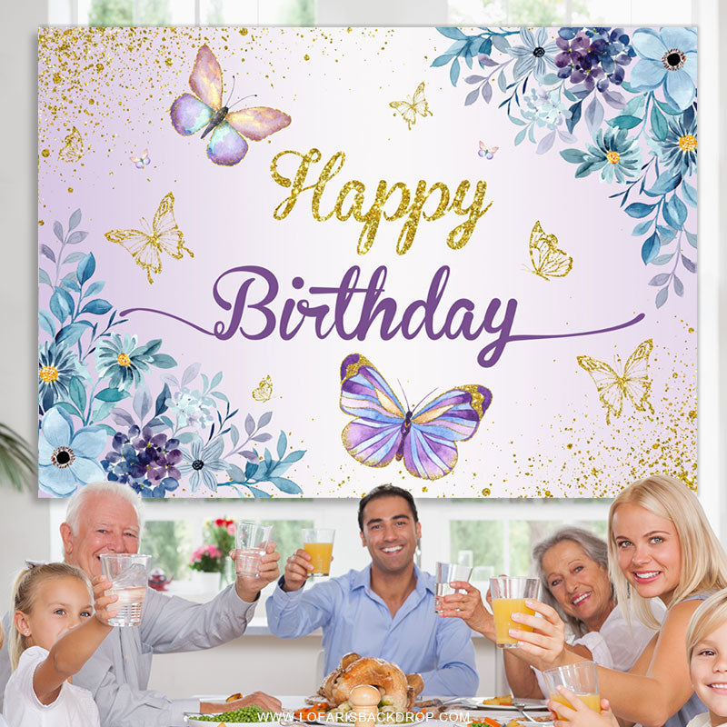 Lofaris Floral Glitter Butterfly Spring Birthday Backdrop