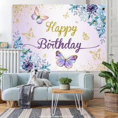 Lofaris Floral Glitter Butterfly Spring Birthday Backdrop