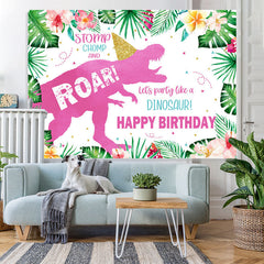 Lofaris Floral Glitter Dinosaur Theme Happy Birthday Backdrop