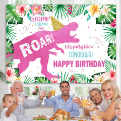 Lofaris Floral Glitter Dinosaur Theme Happy Birthday Backdrop