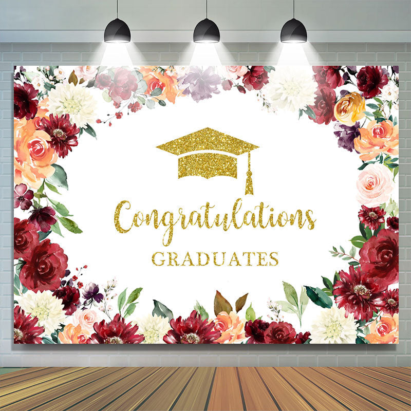 Lofaris Floral Glitter Gold Congratulations Graduate Backdrop