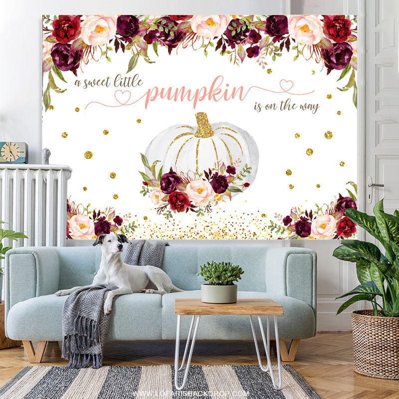 Lofaris Floral Glitter Sweet Pumpkin Theme Baby Shower Backdrop