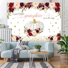 Lofaris Floral Glitter Sweet Pumpkin Theme Baby Shower Backdrop