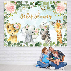 Lofaris Floral Green Leaves Animals Baby Shower Backdrop for Girls