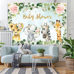 Lofaris Floral Green Leaves Animals Baby Shower Backdrop for Girls