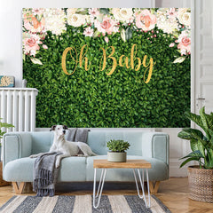 Lofaris Floral Green Plants Oh Baby Backdrop For Shower