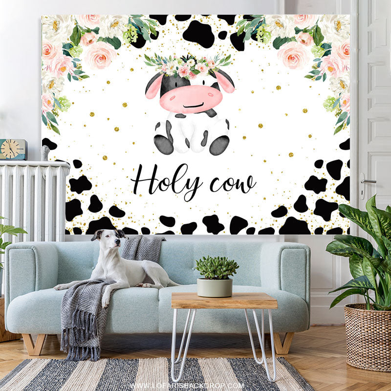 Lofaris Floral Holy Cow Sweet Animal Backdrop For Event