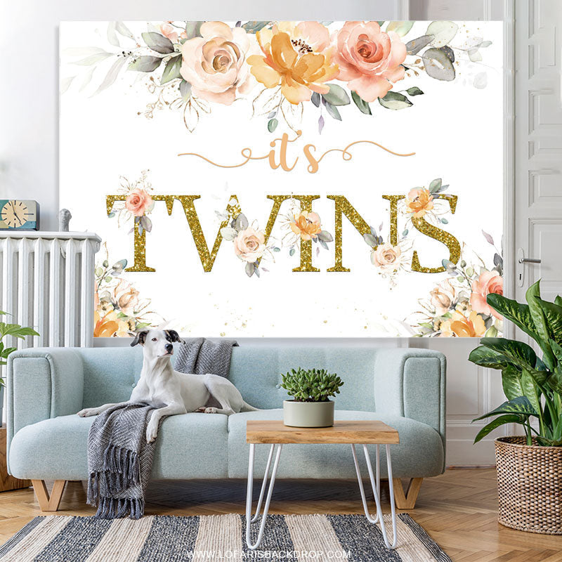 Lofaris Floral Its Twins Simple Lovely Baby Shower Backdrop