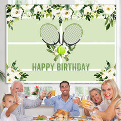 Lofaris Floral Lawn Tennis Ball Green Happy Birthday Backdrop