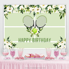 Lofaris Floral Lawn Tennis Ball Green Happy Birthday Backdrop