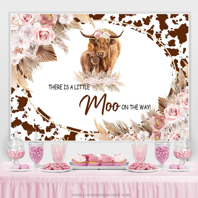 Lofaris Floral Little Moo Is On The Way Baby Shower Backdrop