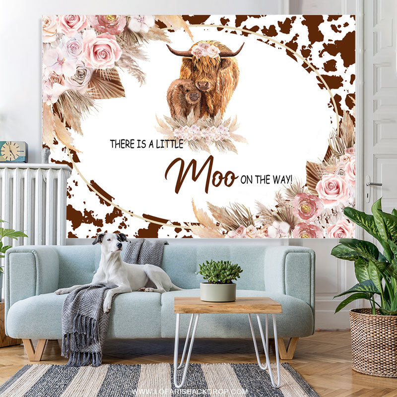 Lofaris Floral Little Moo Is On The Way Baby Shower Backdrop