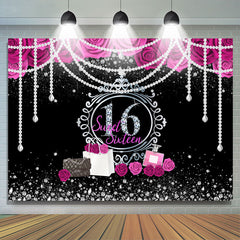 Lofaris Floral Pearls Sweet 16 Diamond Silver Glitter Birthday Backdrop