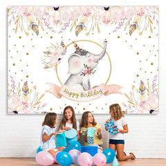Lofaris Floral Pink Elepant Gold Glitter Backdrop for Birthday