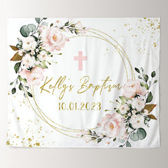 Lofaris Floral Pink Glitter Gold Cross Theme Wedding Backdrop