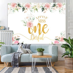 Lofaris Floral Pink Little Miss Onederful Birthday Backdrop