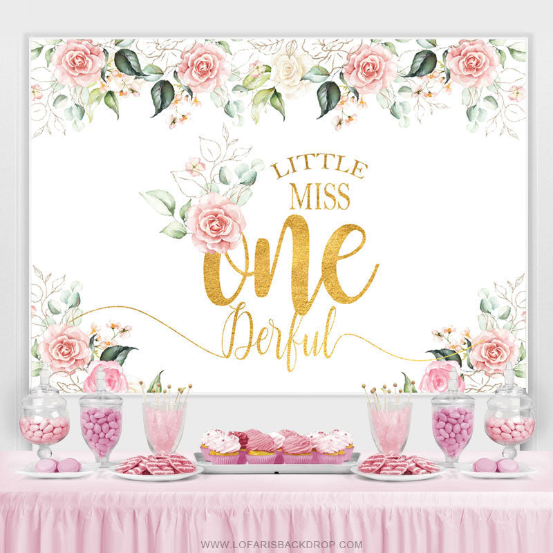 Lofaris Floral Pink Little Miss Onederful Birthday Backdrop