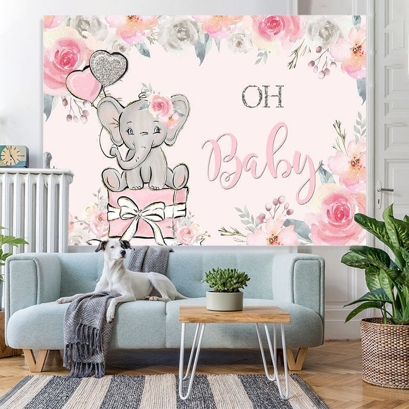Lofaris Floral Pink Oh Baby Photoshoot Backdrop for Shower