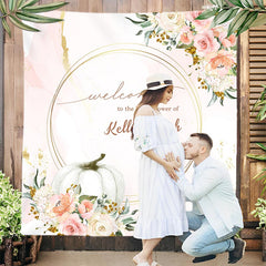 Lofaris Floral Pumpkin Pink Custom Name Baby Shower Backdrop