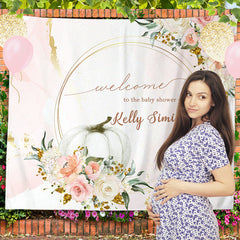 Lofaris Floral Pumpkin Pink Custom Name Baby Shower Backdrop