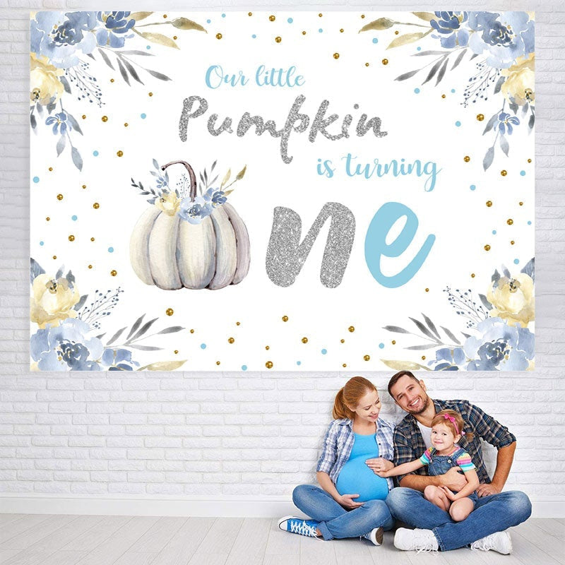 Lofaris Floral Pumpkin Silver Photo Backdrop for Baby Shower