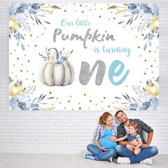 Lofaris Floral Pumpkin Silver Photo Backdrop for Baby Shower