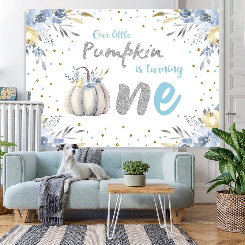 Lofaris Floral Pumpkin Silver Photo Backdrop for Baby Shower