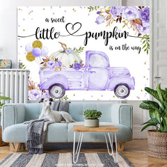 Lofaris Floral Purple Truck With Pumpkin Baby Shower Backdrop