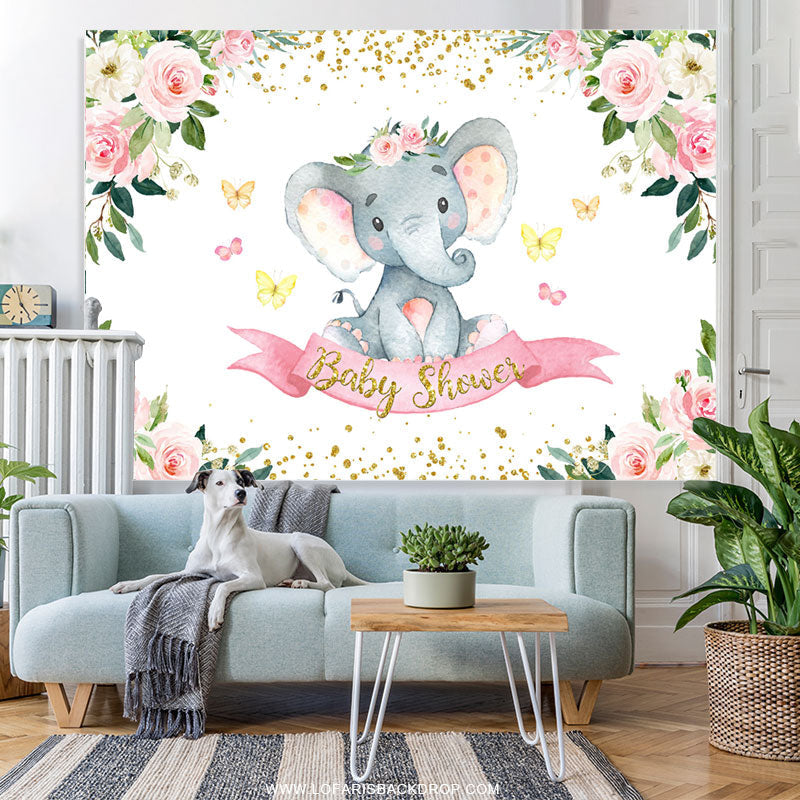 Lofaris Floral Spring Elephant Theme Baby Shower Backdrop