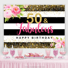 Lofaris Floral Stripes 50 And Fabulous Happy Birthday Backdrop
